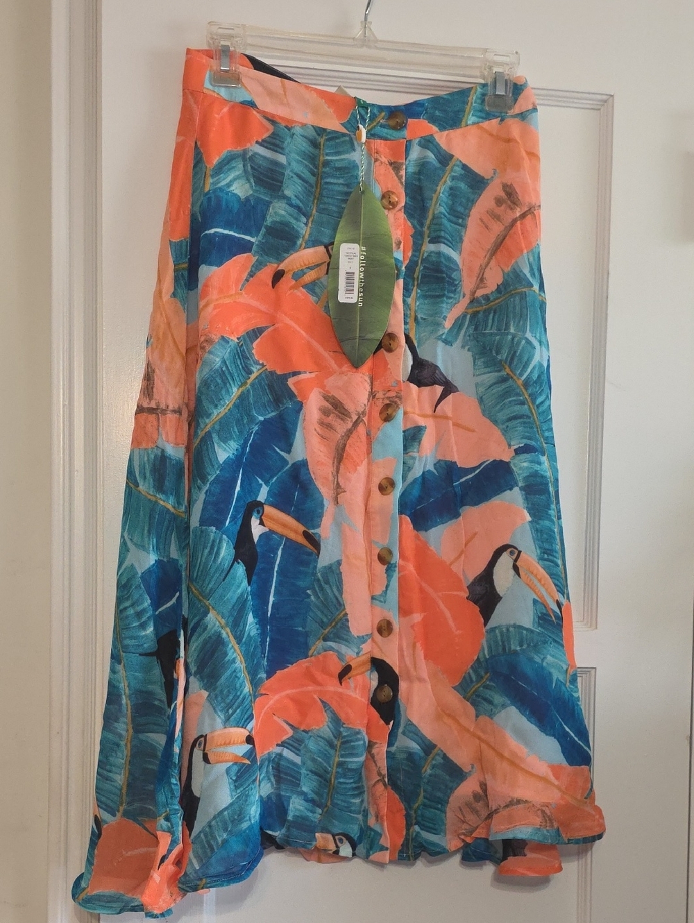 FARM Rio Toucan Tropical Print Button Front Skirt NWT Size S